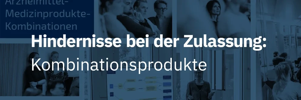 Grafik mit Seminarfotos und Text zu regulatorischen Herausforderungen bei Arzneimittel-Medizinprodukte-Kombinationen, inklusive Diapharm-Logo.