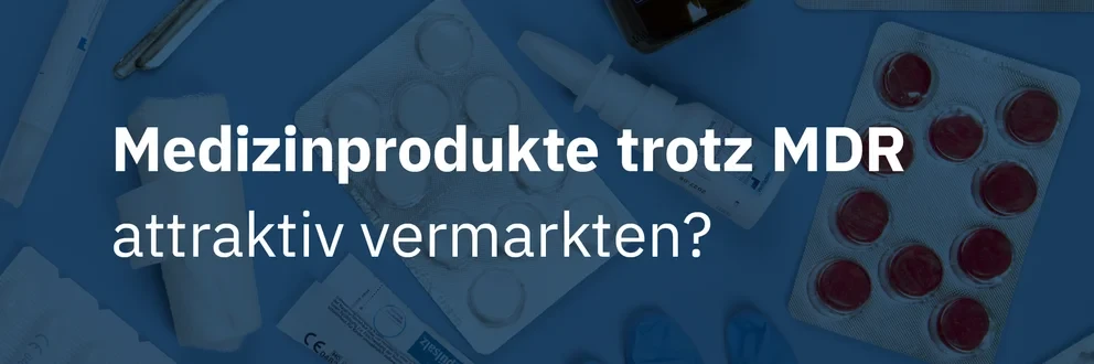 Grafik mit medizinischen Produkten wie Spritze, Smartphone, Medikamenten und Text zur MDR-konformen Vermarktung, inklusive Diapharm-Logo.
